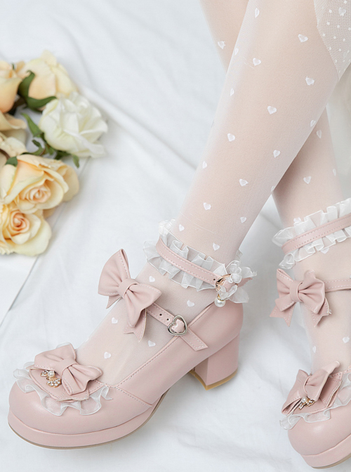 Bowknot White Frills Sweet Lolita Easy Matching High Heel Shoes