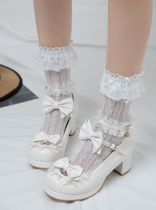 Bowknot White Frills Sweet Lolita Easy Matching High Heel Shoes