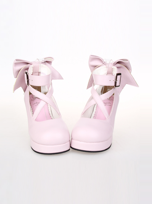 Pure Color Cute Bowknot Sweet Lolita High Heel Shoes