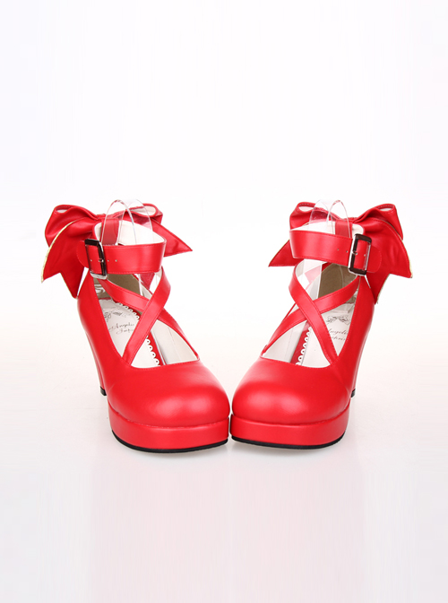 Pure Color Cute Bowknot Sweet Lolita High Heel Shoes