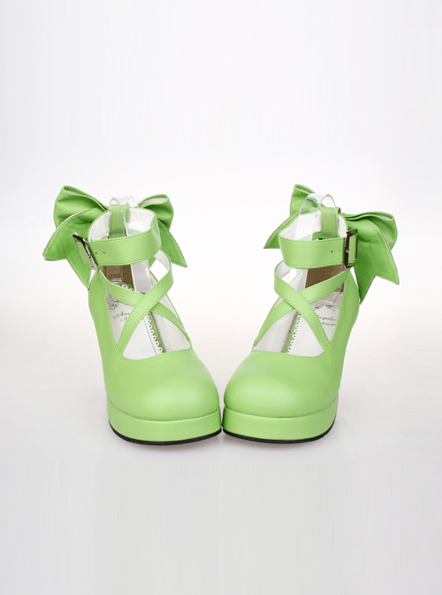 Pure Color Cute Bowknot Sweet Lolita High Heel Shoes