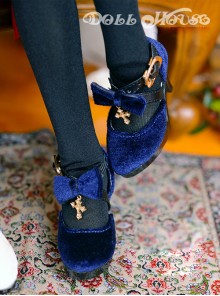 Velvet Cross Bowknot Classic Lolita High Heel Shoes