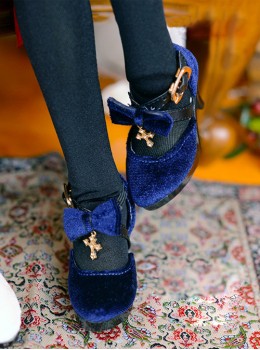 Velvet Cross Bowknot Classic Lolita High Heel Shoes