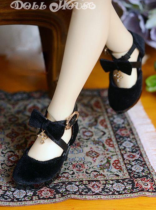 Velvet Cross Bowknot Classic Lolita High Heel Shoes