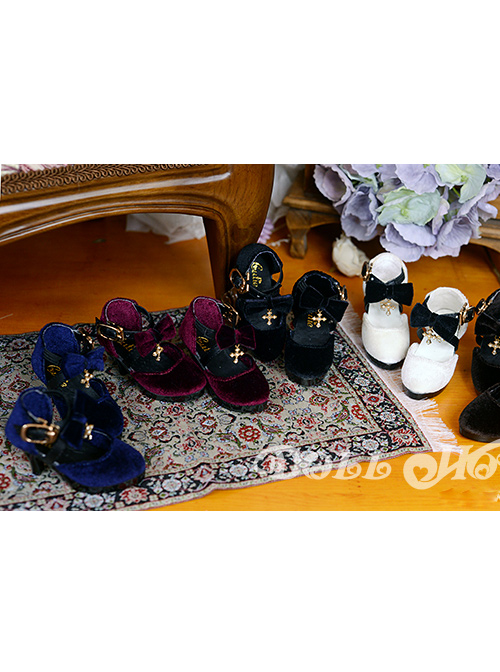 Velvet Cross Bowknot Classic Lolita High Heel Shoes