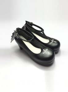 Angelic Imprint T-shaped Straps Gothic Lolita Heels Shoes with Detachable Angel Wings