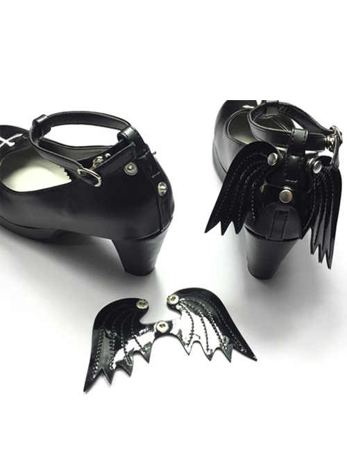 Angelic Imprint T-shaped Straps Gothic Lolita Heels Shoes with Detachable Angel Wings