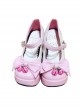 Pink And White Bowknot Small Bells Lolita High Heel Shoes
