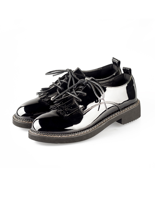 Black Patent Leather Retro British Style Lolita Shoes