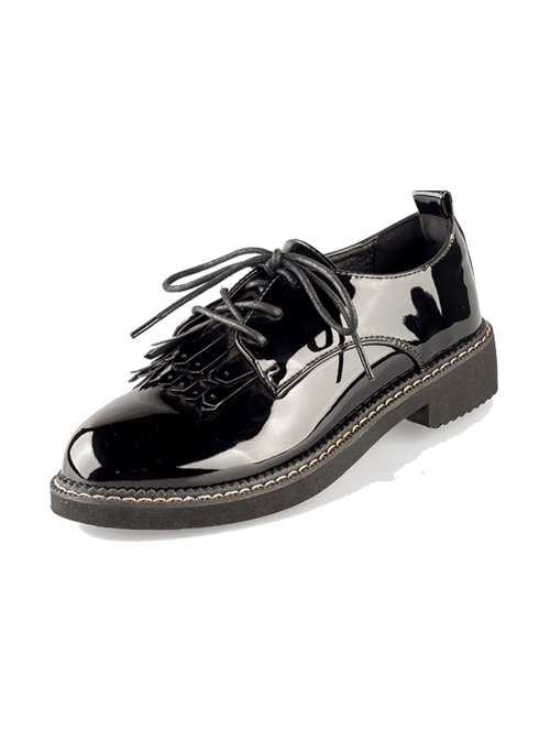 Black Patent Leather Retro British Style Lolita Shoes