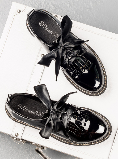 Black Patent Leather Retro British Style Lolita Shoes