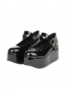 Black Little Round-toe Shallow Mouth Lolita High Heel Shoes