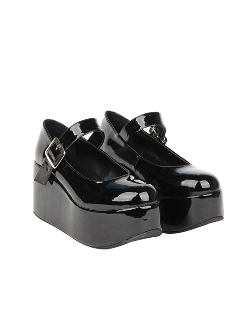 Black Little Round-toe Shallow Mouth Lolita High Heel Shoes