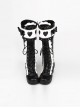 Black-white Sweet Lace Bowknot Heart-shaped Round-toe Lolita High Boots