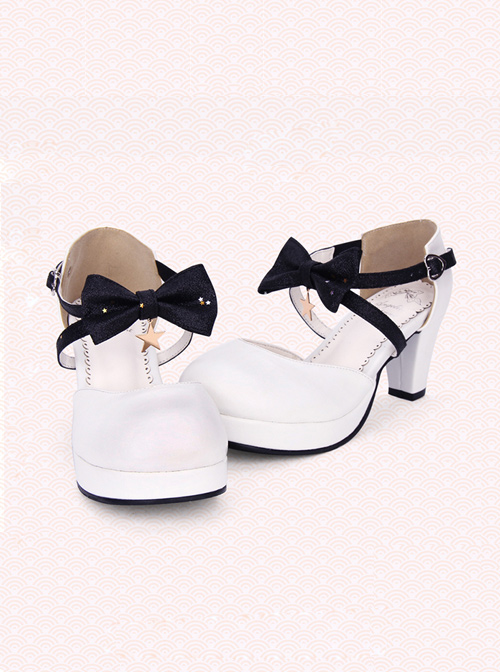 Round-toe Shallow Mouth Bowknot Star Pendant Lolita Shoes