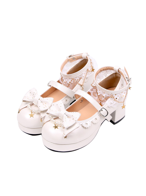 Stars Pendants Bowknot Lace Classic Lolita Heel Shoes