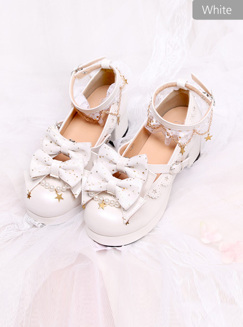 Stars Pendants Bowknot Lace Classic Lolita Heel Shoes
