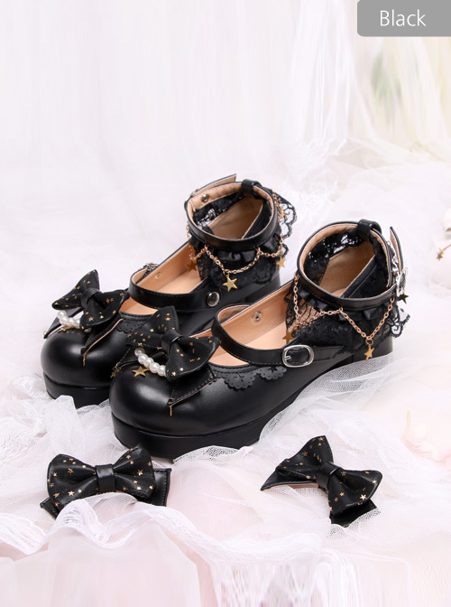 Stars Pendants Bowknot Lace Classic Lolita Heel Shoes