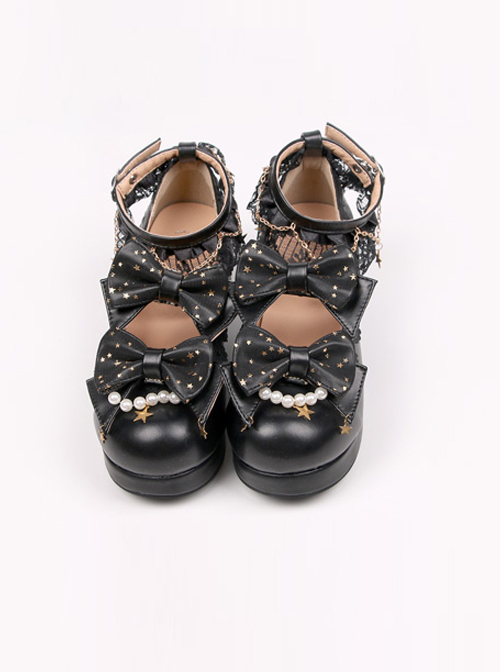 Stars Pendants Bowknot Lace Classic Lolita Heel Shoes