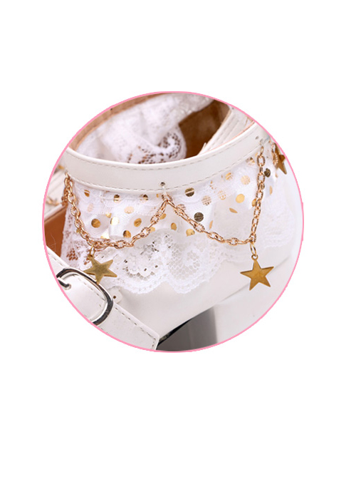 Stars Pendants Bowknot Lace Classic Lolita Heel Shoes