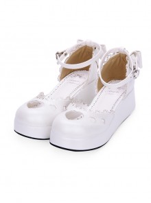 Round-toe Hollow Out Heart Decoration Sweet Lolita Pearlescent Thick Base Shoes