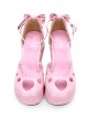 Round-toe Hollow Out Heart Decoration Sweet Lolita Pearlescent Thick Base Shoes
