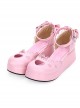 Round-toe Hollow Out Heart Decoration Sweet Lolita Pearlescent Thick Base Shoes