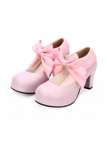 Round-toe Big Bowknot Sweet Lolita High Heel Shoes