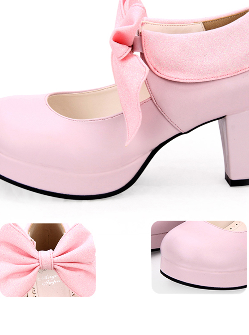 Round-toe Big Bowknot Sweet Lolita High Heel Shoes