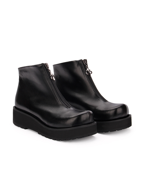 Punk Black Round-toe Zipper Gothic Lolita Boots