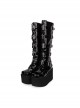 Punk Cross Black Patent Leather Gothic Lace-up Long Boots