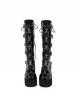 Punk Cross Black Patent Leather Gothic Lace-up Long Boots