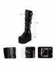 Punk Cross Black Patent Leather Gothic Lace-up Long Boots