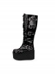 Punk Cross Black Patent Leather Gothic Lace-up Long Boots