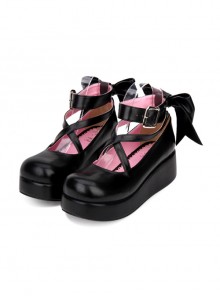 Round-toe Shallow Mouth Bowknot Cute Lolita Middle Heels Shoes