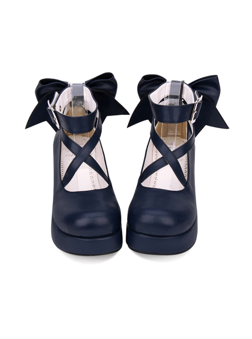Round-toe Shallow Mouth Bowknot Cute Lolita Middle Heels Shoes