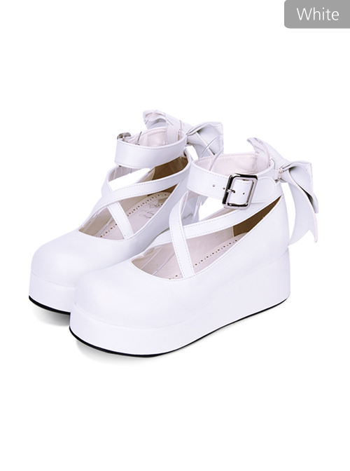 Round-toe Shallow Mouth Bowknot Cute Lolita Middle Heels Shoes