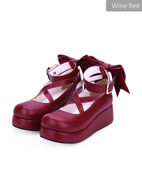 Round-toe Shallow Mouth Bowknot Cute Lolita Middle Heels Shoes