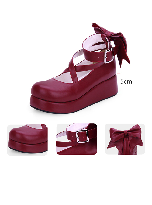 Round-toe Shallow Mouth Bowknot Cute Lolita Middle Heels Shoes