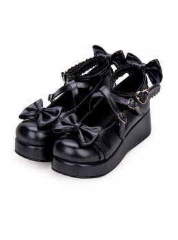 Cute Round-toe Shallow Mouth Bowknot Lolita Middle Heels Shoes