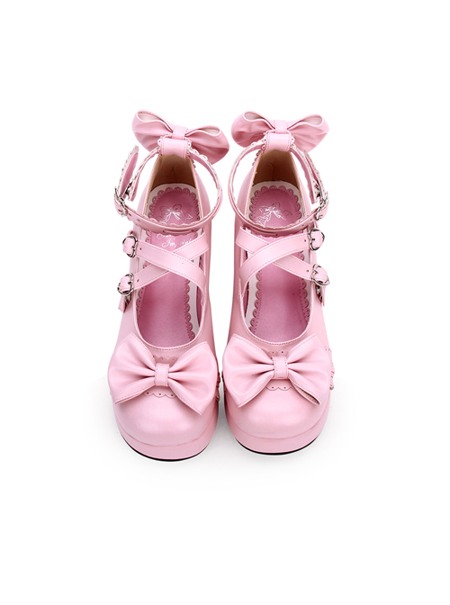 Cute Round-toe Shallow Mouth Bowknot Lolita Middle Heels Shoes