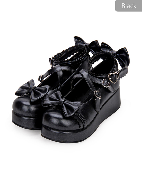 Cute Round-toe Shallow Mouth Bowknot Lolita Middle Heels Shoes