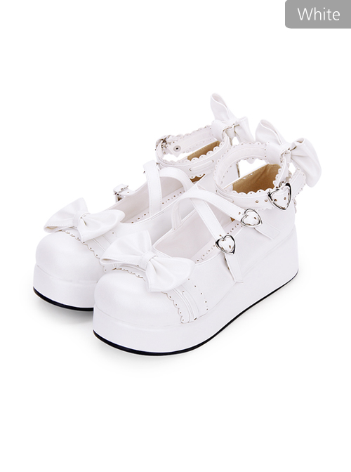 Cute Round-toe Shallow Mouth Bowknot Lolita Middle Heels Shoes