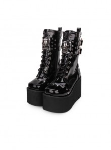 Thick Sole Black Punk Skull Decorative Side Zip Gothic Lolita Boots