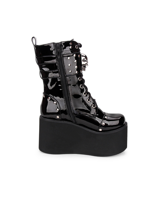 Thick Sole Black Punk Skull Decorative Side Zip Gothic Lolita Boots