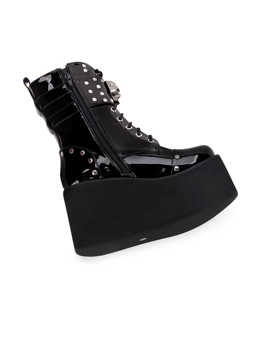 Thick Sole Black Punk Skull Decorative Side Zip Gothic Lolita Boots