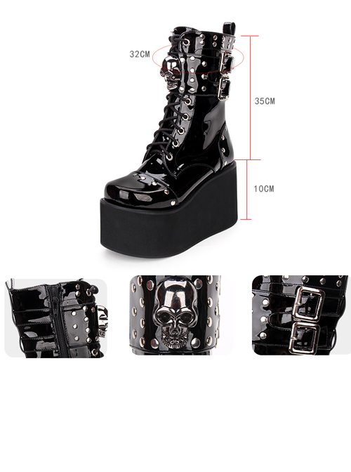 Thick Sole Black Punk Skull Decorative Side Zip Gothic Lolita Boots