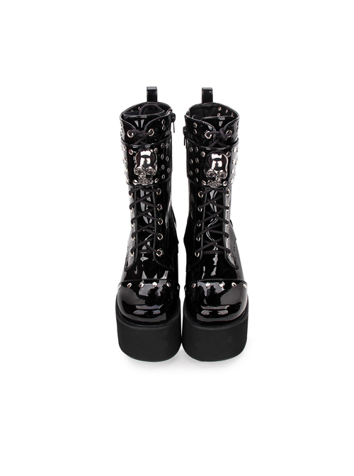 Thick Sole Black Punk Skull Decorative Side Zip Gothic Lolita Boots