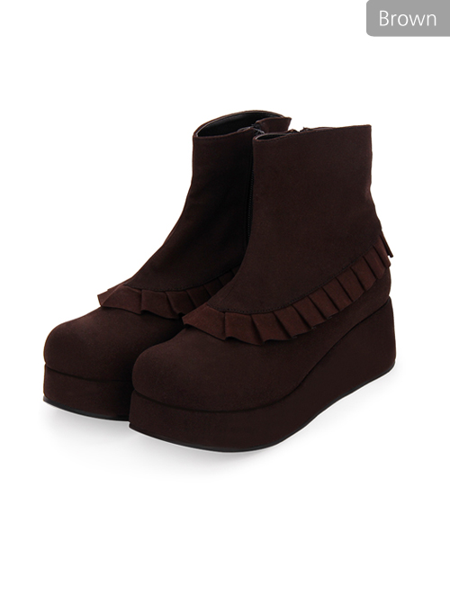 Round-toe Ruffle College Lolita Platform Booties