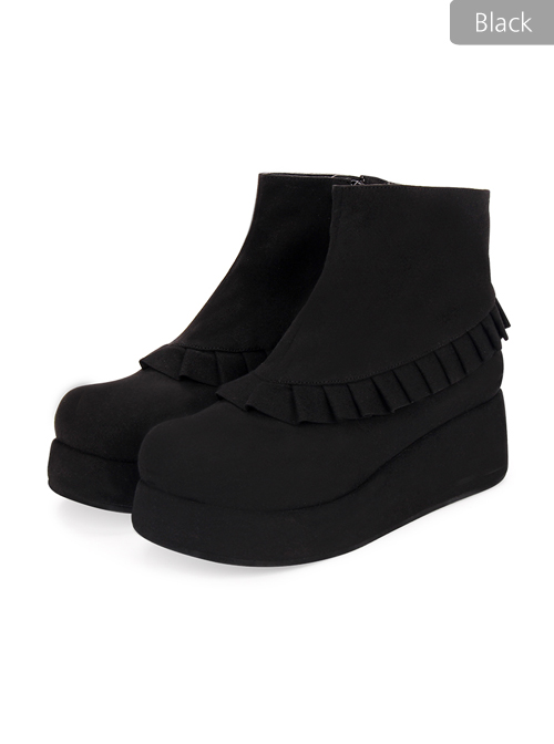 Round-toe Ruffle College Lolita Platform Booties